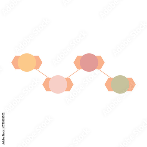 Connected hexagon timeline diagram with soft pastel accents. Great for process mapping, educational visuals, and strategy development.