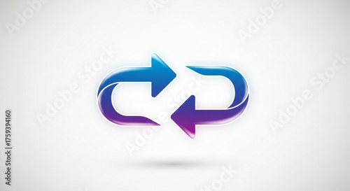 A glossy blue and purple arrow icon, symbolizing refresh, reload, or looping in a modern and visually appealing design