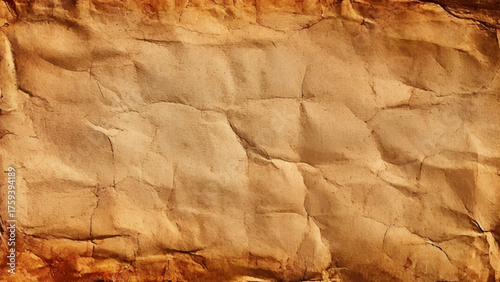 Crumpled brown paper texture. Abstract beige background with wrinkled cardboard texture. Vector illustration horizontal fold crumpled empty biodegradable orange paper template for posters and banners