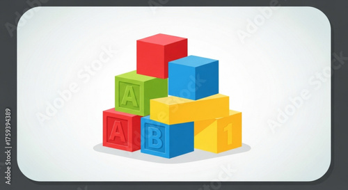 Colorful alphabet blocks stacked in a playful arrangement, perfect for early childhood education and learning