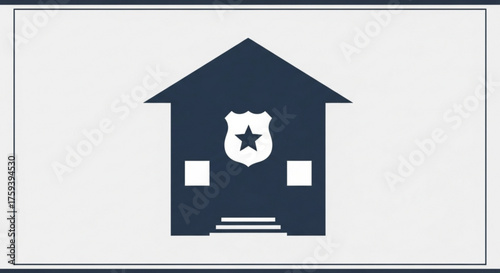 Police station icon with badge, representing law enforcement, security, and community safety