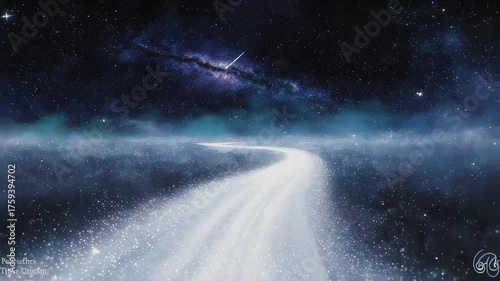 A starlit path leads through a galaxy, a cosmic journey of wonder