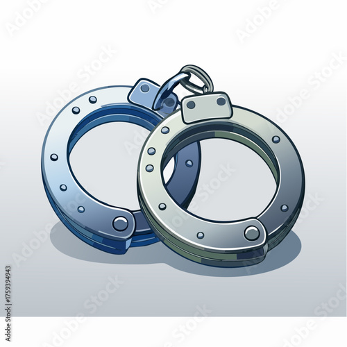 Illustrative depiction of a pair of metal handcuffs in a clean simple design