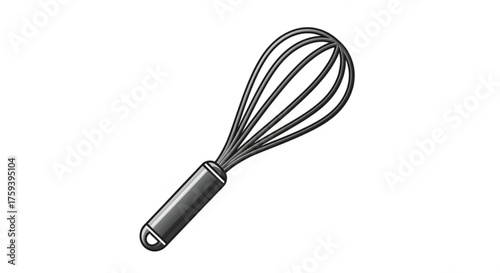 Illustration of a silver whisk, a kitchen utensil for whipping cream, eggs, and other ingredients