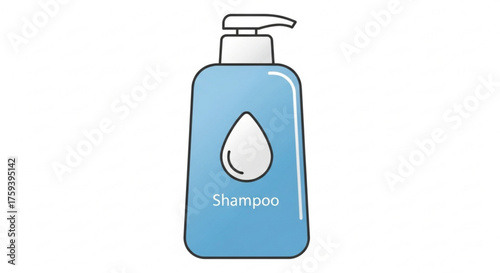Illustration of a blue shampoo bottle, commonly used for cleaning and conditioning hair in personal care routines