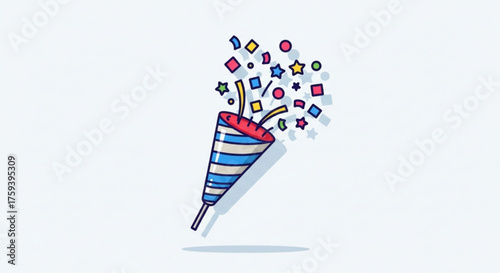 Illustration of a festive party popper exploding with confetti