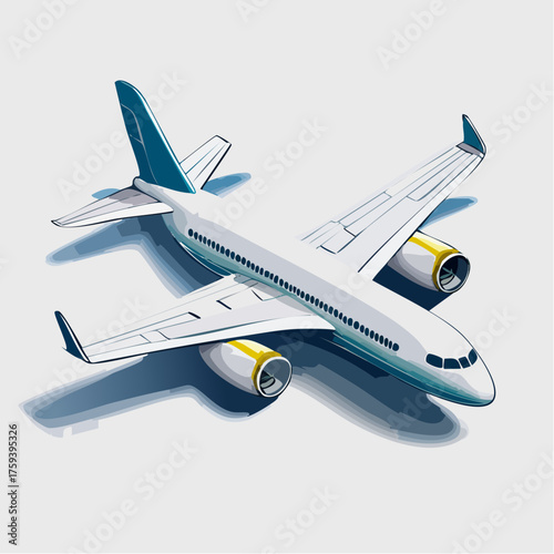 Isometric illustration of a commercial airplane against a white background