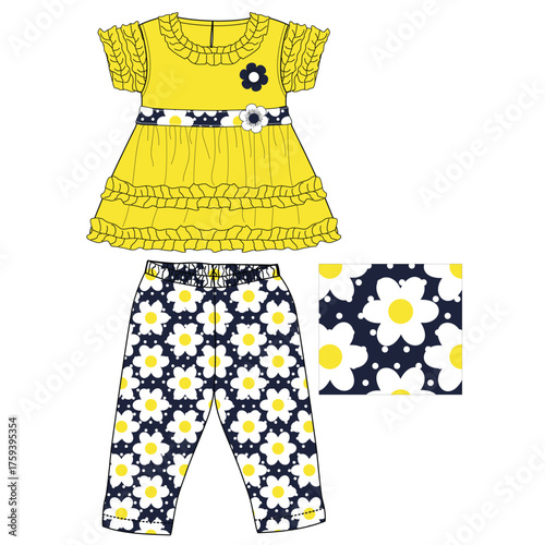 baby girls frocks with leggings with yellow flower  print