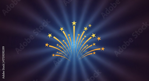 A burst of golden stars radiating against a dark blue background, creating a magical and celebratory atmosphere, perfect for festive occasions