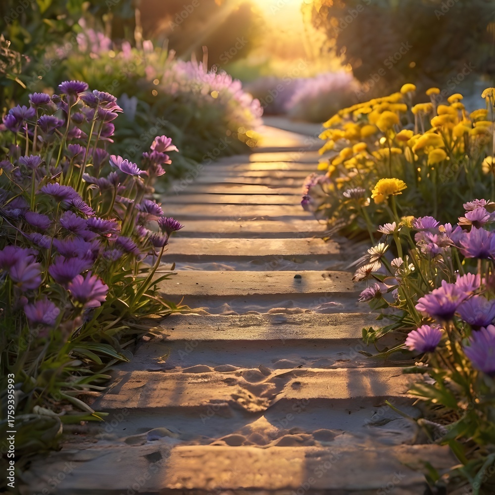 Obraz premium Golden Path to Inner Peace — Symbolic Floral Footsteps Representing Healing and Mindfulness