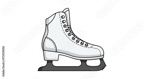 Illustration of a white ice skate with black blade for winter sports and activities or figure skating
