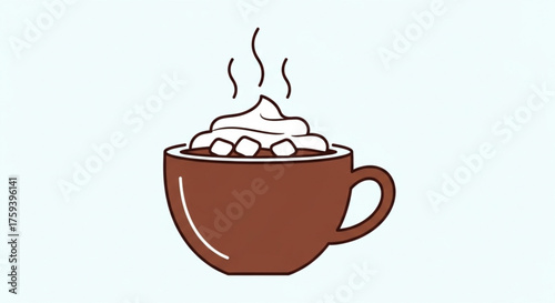 Illustration of a cup of hot chocolate with whipped cream for a warm and comforting winter beverage