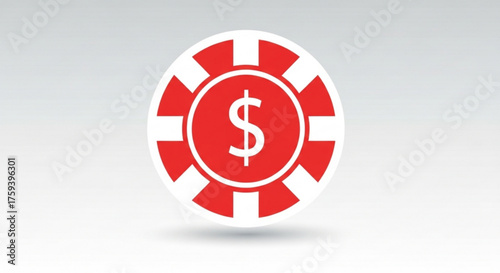 A red and white casino chip with a dollar sign in the center, a symbol of wealth and gambling