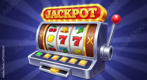 Jackpot slot machine with lucky sevens, a classic casino game of chance and luck, a symbol of winning and gambling