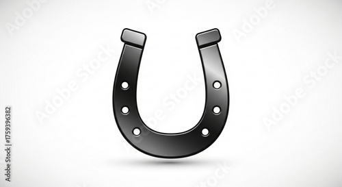 a sleek black horseshoe, a symbol of good luck and protection, shines with a polished finish, ready to bring fortune
