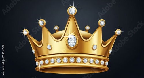A golden crown with diamonds, symbolizing royalty, power, and luxury, set against a dark background, creating a sense of elegance