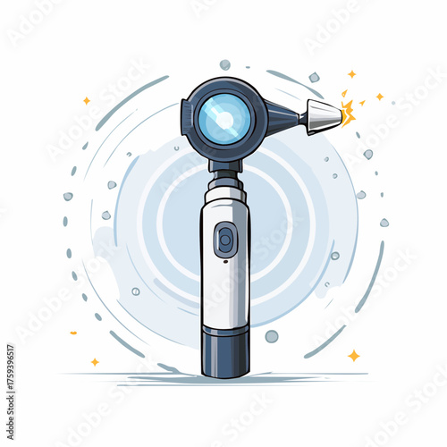 Medical otoscope illustration close up view of a diagnostic medical tool on white
