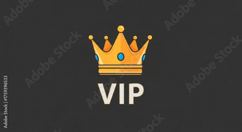 Golden crown with the word vip on a gray background, symbolizing exclusivity, privilege, and high status for valued members and customers