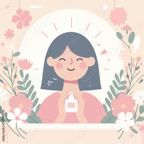 Vector illustration of a woman applying perfume