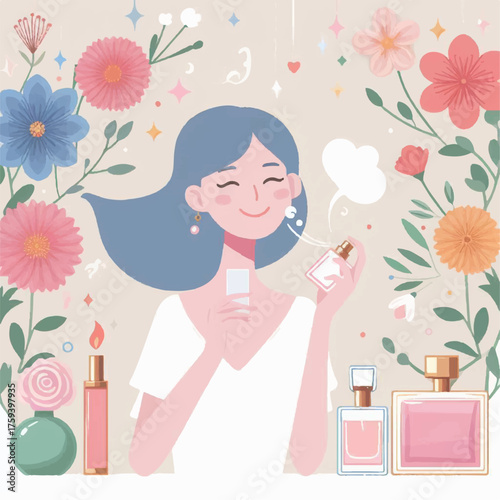 Vector illustration of a woman applying perfume