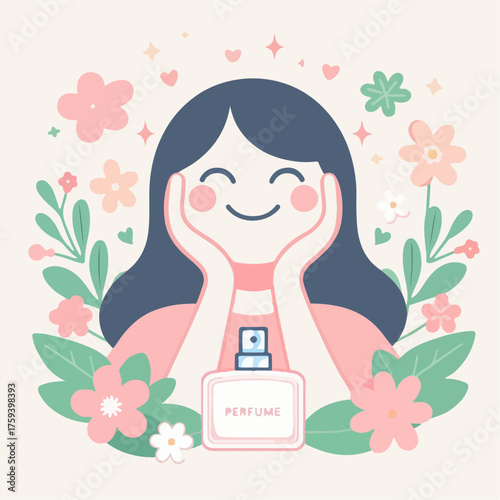 Vector illustration of a woman applying perfume