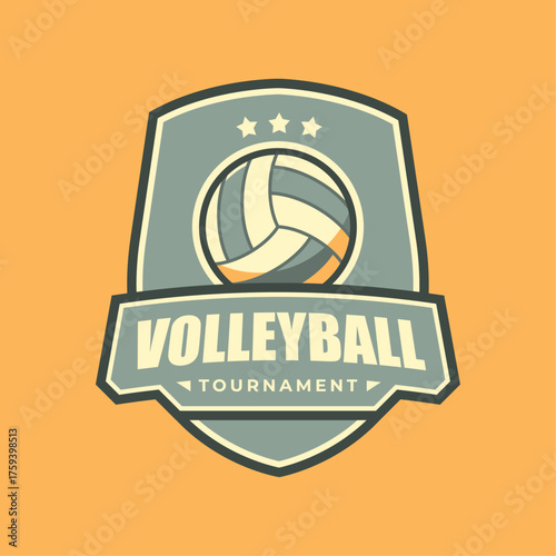 Volleyball Tournament with Three Stars Logo and Emblem Template