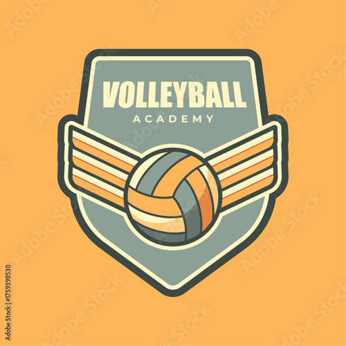 Logo and Emblem Template for Volleyball Academy and Training Center with Retro Style