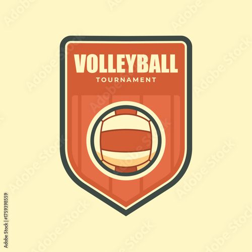 Retro Logo and Pennant Flag Template for Volleyball Tournament