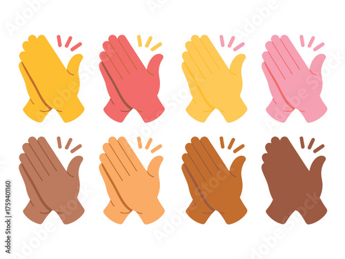 Set of diverse hands clapping in celebration and applause