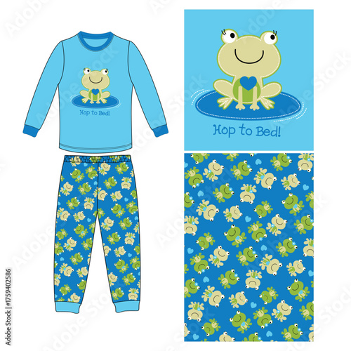 long t shirt long pant with cute frog print