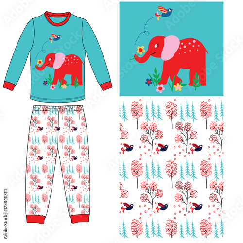 long t shirt long pant with elephant   print.eps