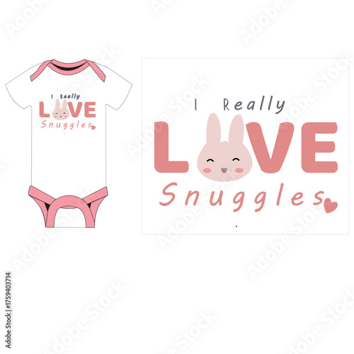 baby bodysuit cute bunny  print vector art