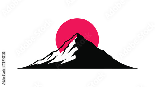Flat vector of a single mountain peak rising from a circle sun.