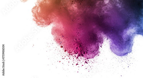 Colorful powder explosion in red, pink, and purple on black background, vibrant dust burst perfect for creative designs and celebrations