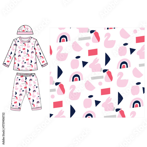 night wear duck fruit pattern print vector