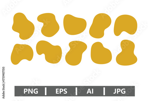 Vector art of collection of abstract mustard yellow blobs for graphic design