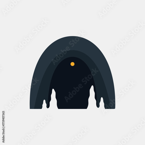 Dark cave entrance with a light source inside on a light background.