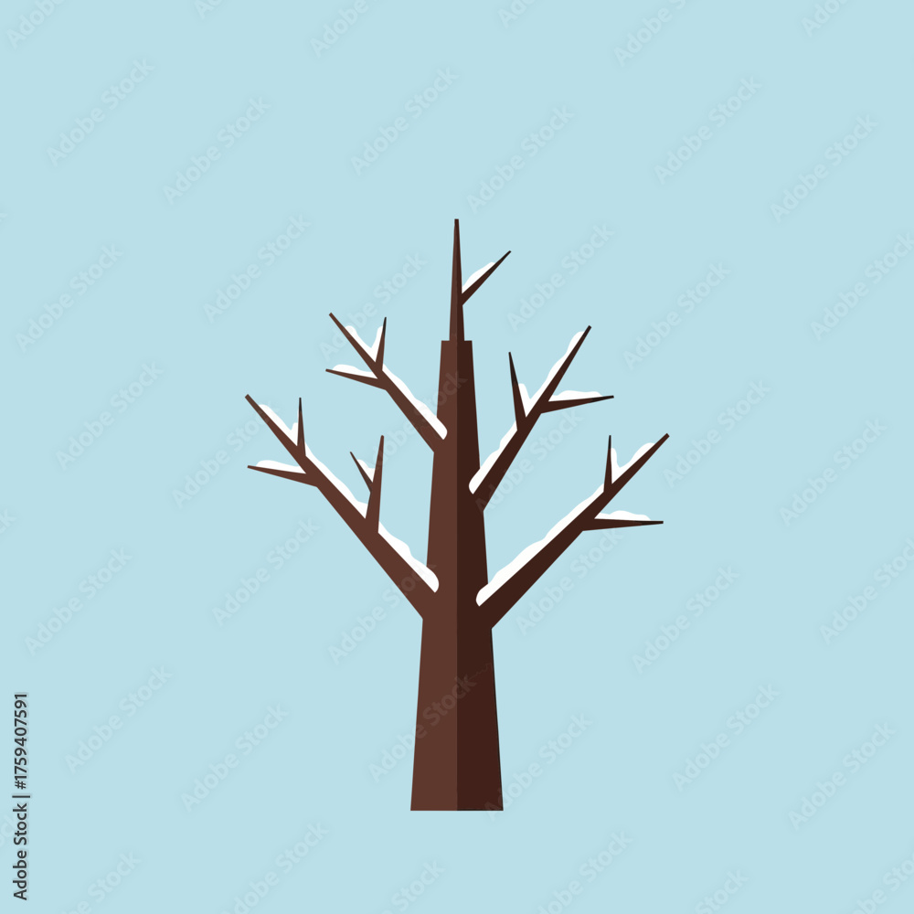 Fototapeta premium Minimalist illustration of a bare brown tree against a light blue background.