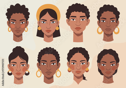 Variety of Multicultural Women Headshots Vector Graphics