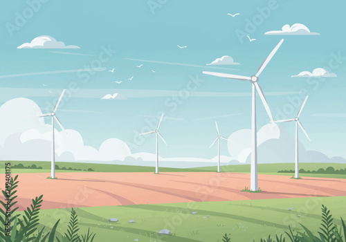 Wind Farm Scenery of Green Energy with Turbines