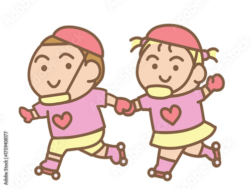 Couple roller skating together