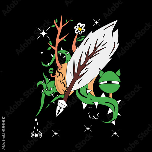 vector of a pen writer with bird feathers and abstract decoration