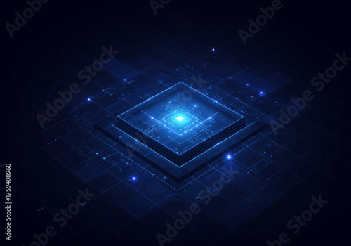 Abstract Glowing Blue Geometric Digital Data Structure