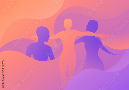 Abstract depiction of figures expressing unity and harmony