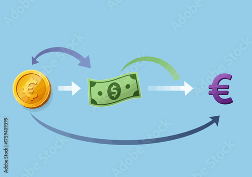Currency Conversion Dollar to Euro Exchange Illustration