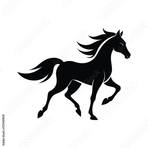 Black Silhouette of a Galloping Horse Keywords: horse, animal, mammal, equine, stallion, mare