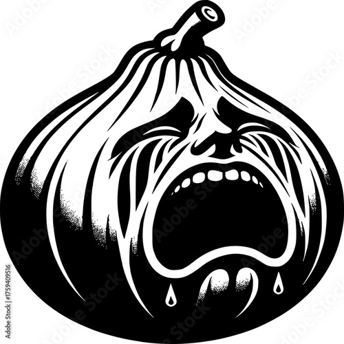 Fig of Anguish: A poignant illustration of a fig, personified with a face contorted in a sorrowful expression, capturing raw emotion. 