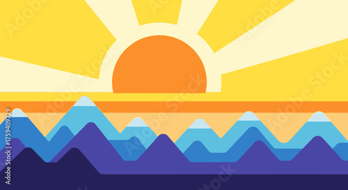 Sunrise Over Mountain Range - A Serene Landscape Illustration.