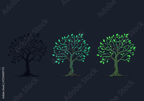 Digital Tree Progression From Silhouette to Circuitry Display