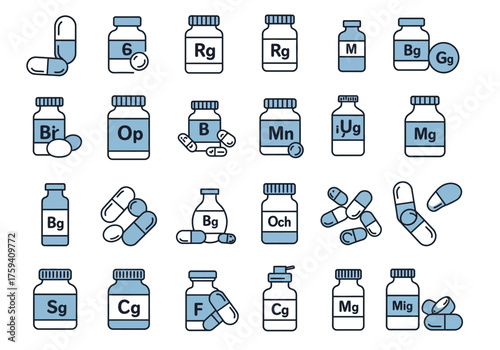 Medicine Container Collection Pills, Bottles, and Capsules